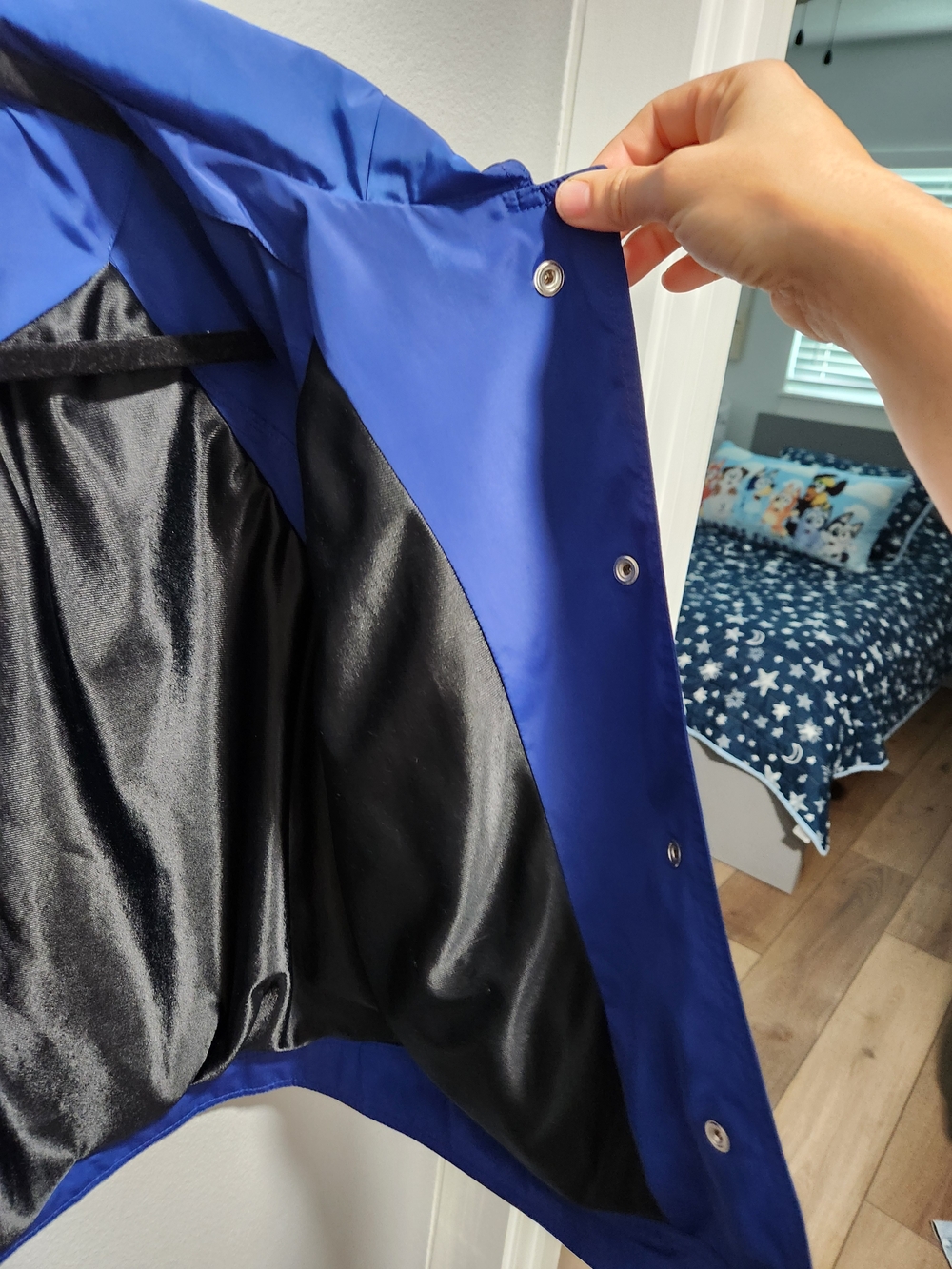 Shiny Blue Button-Front Jacket - Picture 5 of 6